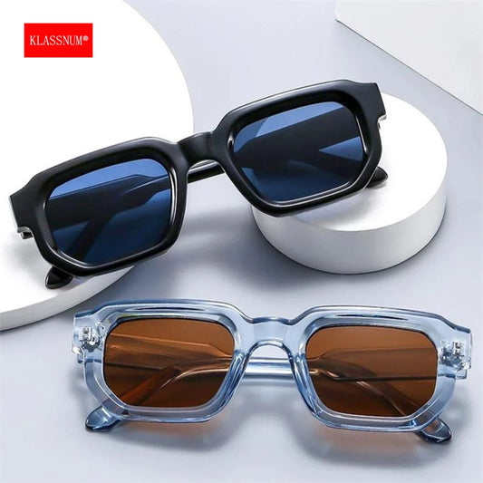 KLASSNUM unisex Vintage Rectangle Frame Sunglasses Fashion Retro Sun Glasses Luxury Brand Design UV400 Shades Eyewear Women Goggles