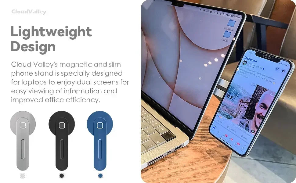 Premium Magnetic Laptop Phone Holder, Slim & Foldable For iPhone Case and All Phones