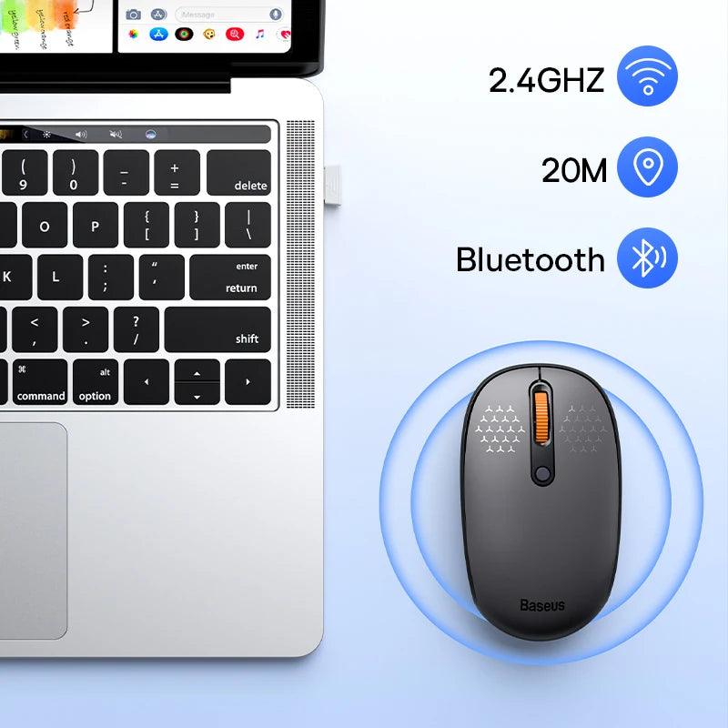 Baseus Mouse Bluetooth Wireless Computer 1600DPI Silent Mouse with 2.4GHz USB Nano Receiver for PC MacBook Tablet Laptop Mouse